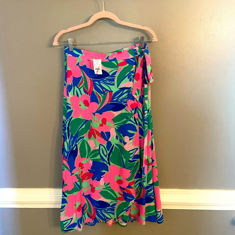 NWT J Crew Faux wrap midi skirt tropical XS- small